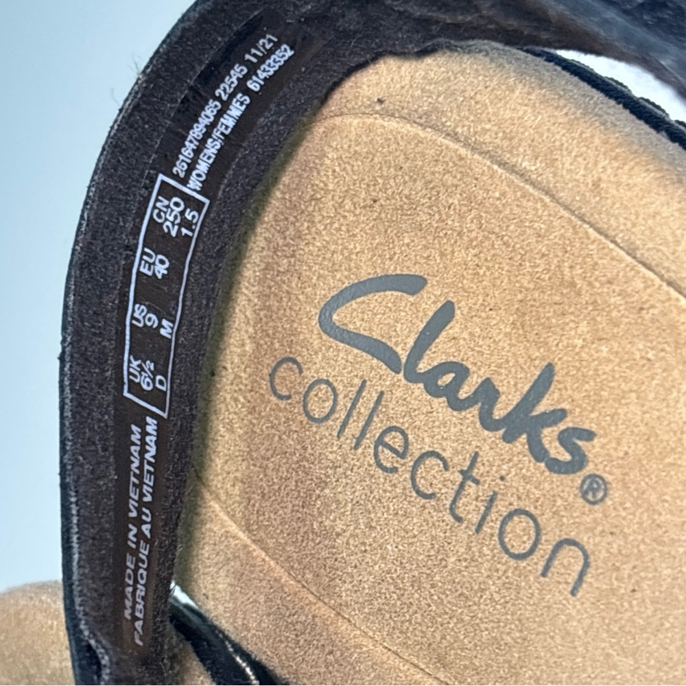 Clarks Black and Tan Wedge Sandals - Picture 7 of 7